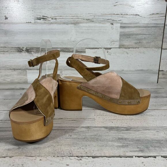 Coach Platform Womens Sandals Beg Suede G3608 Cork Block Heels Brown US 9.5B - Picture 6 of 8